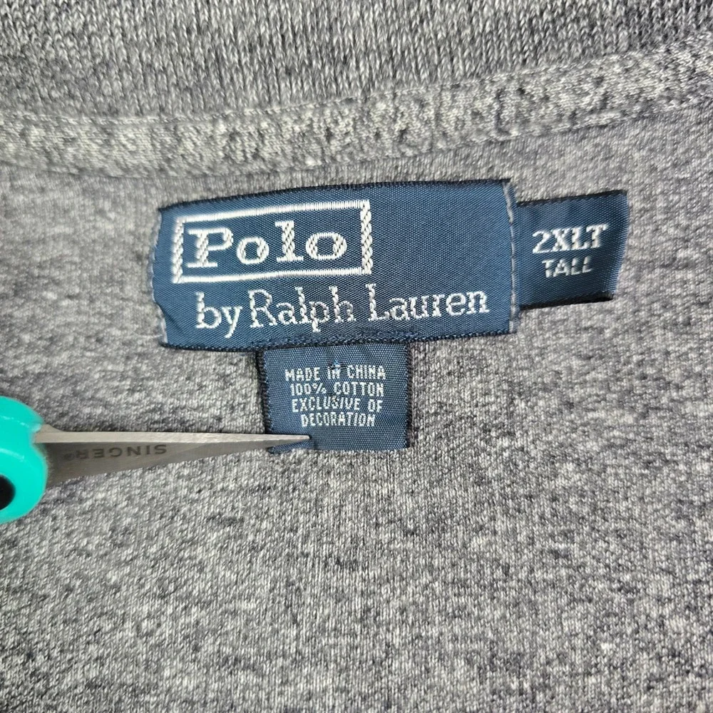 Polo Ralph Lauren Quarter Zip Pullover Mens 2XLT Gray Cotton Sweater Tall Logo